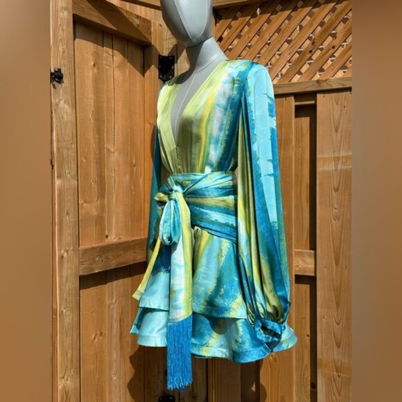 🆕 BRONX & BANCO 🧿 NWOT Bedouin Coastal Mini Dress, Blue Multi - Sz L US 8 - Picture 5 of 16